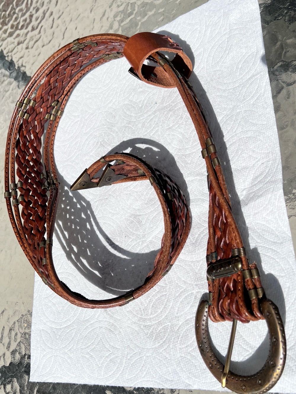 Vintage Brown Braided Leather Belt Boho